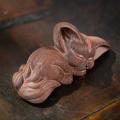 Purple Clay Sculpture Tea Pet Fox Statue Crafts Office Decor Toy B