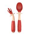 Flexible Training Baby Elbow Fork Spoon Set Portable Garnet Red