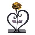 Iron Metal Rose Ornaments Rose with Heart-shaped Bracket(yellow)