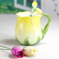 Ceramic Rose Flower Shape Teacups Breakfast Cups with Spoon-yellow