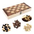 3 In 1 Wooden Chess and Checkers Set Board Games for Kids and Adults