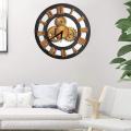 38cm Roman Numeral Wall Clock Vintage Wood Decorative Gear Clock