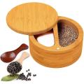Bamboo Salt and Pepper Box, with 2 Swivel Lid and Magnet to Keep Dry