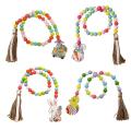4 Pieces Easter Wood Bead Garland with Tassels Farmhouse Rustic