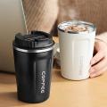 380ml Coffee Thermos Mug with Stirring Spoon Stainless Steel -black