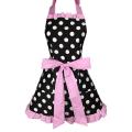 Retro Kitchen Aprons for Woman Girl Cotton Polka Dot Cooking Pink