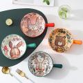 Single Handle Ceramic Bowl Noodle Bowl Forest Animal Design Bowl 2