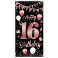 16th Birthday Party Decorations Banner Background, Rose Gold