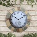 Faux Sandstone 10inch Wall Clock and Thermometer Resin Garden Clock