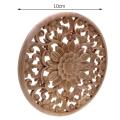 4x Carved Flower Carving Round Wood Appliques Figurine