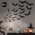 80 Pcs 4 Sizes Realistic Pvc Scary Bat Window Decals Halloween Decor