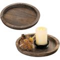 2pcs Rustic Wooden Tray Candle Holder - Small Decorative Plate