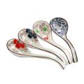 4 Pieces Asian Retro Chinese Ceramic Rice Spoons Curved Handle