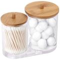 Cotton Swab Pads Holder with Bamboo Lids, Acrylic Qtip Holder