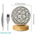 Usb Table Lamp Silver Crystal Ball with Wooden Base for Bedroom