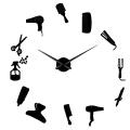 Diy Barber Shop Giant Wall Clock with Mirror Effect Wall Art(black)