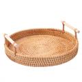 Hand-woven Round Rattan Tray Fruit Snacks Storage Basket Organizer,c