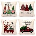 Christmas Pillow Covers 18x18 Inch Set Of 4 Red Black Xmas Case Linen