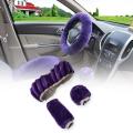 Car Steering Wheel Covers Faux Fur Hand Brake and Gear Cover(violet)