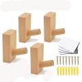 4 Pcs Wood Hangers for Hanging Clothes Adhesive Wall Hat Light Brown
