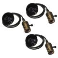 3x with Wire and Switch Light Base Holder,antique Brass + Black