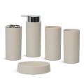 Solid Color Bathroom Toiletry Set Toothbrush Soap Box 5-piece Beige