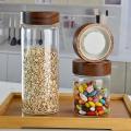 Wood Lid Glass Airtight Canister Food Sealed Grounds Candy Jars C
