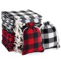 24pcs Buffalo Plaid Drawstring Bag Xmas Bag for Candy Wrapper Favor