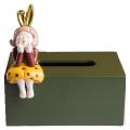 European Resin Rabbit Ears Girl Tissue Box Large Capacity A