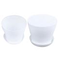 Plastic Plant Flower Pot with Tray Round White Upper Caliber 17cm