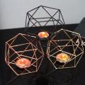 4-set Geometric Polished Tealight Candle Holder Decor - Rose Gold