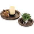 2pcs Rustic Wooden Tray Candle Holder - Small Decorative Plate, S+l