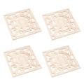4pcs Square Wood Carved Applique Hollow Flower Unpainted Onlay