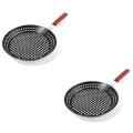 2 Pack Grill Skillet with Foldable Wooden Handle, for Chapati Seafood