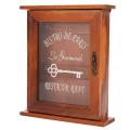 Wooden Key Storage Cabinet Key Holder Box with Hanging Hooks Brown