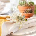 Set Of 12 Daisy Sunflower Napkin Rings, Gold Bee Napkin Ring Holders