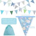 40 Feet Fabric Bunting Banner Vintage Bunting Flag for Party Blue