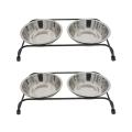 2x Double Removable Stainless Steel Pet Water Bowls with Iron Stand