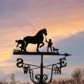 Metal Weathervane Farmer and Horse Mount Wind Direction Indicator
