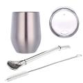 Double-wall Stainless Yerba Mate Tea Set Tea Cup with Lid,silver