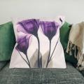 45x45cm Ink Painting Flower Flax Pillow Case Purple