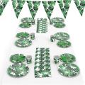 61pcs Palm Leaf Tableware Paper Plate Cup Summer Birthday Party Decor