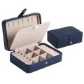 Women Leather 2 Layer Jewelry Organizer for Necklace Rings Navy Blue