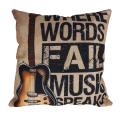 Flax Guitar Cushion Cover Music Words Pillow Case Throw Pillow Case