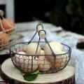 Wooden Handle Metal Retro Basket White