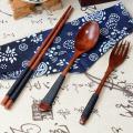 Vintage Wooden Chopsticks Spoon Fork 3pcs Set Western Tableware