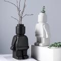 Robot Sculpt Figurines Vase Artificial Flower Vase Ceramic -white