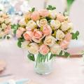 Artificial Flowers Fake Roses Bouquet 24 Heads & Eucalyptus (pink )