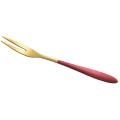 5pieces Of 5inch Stainless Steel Fruit Fork Two Tooth Fork Red Gold