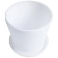 Plastic Plant Flower Pot with Tray Round White Upper Caliber 14cm